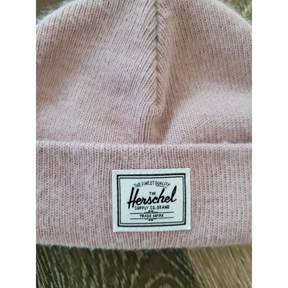 Herschel Supply Co Baby Beanie Pink Knit Logo Patch Infant Hat 0-6 Months #8